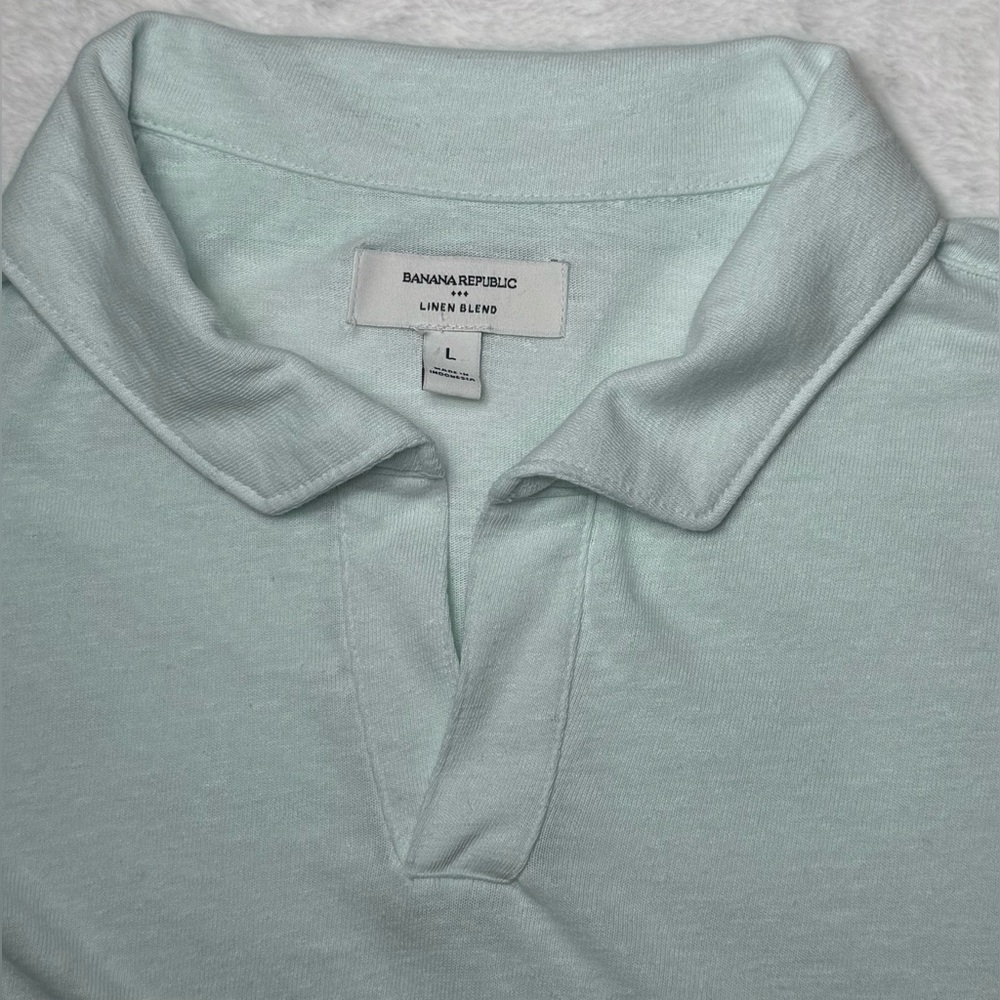 Banana Republic Standard-Fit Linen-Blend Johnny Collar Polo Dew Drop Size Large - Picture 10 of 10